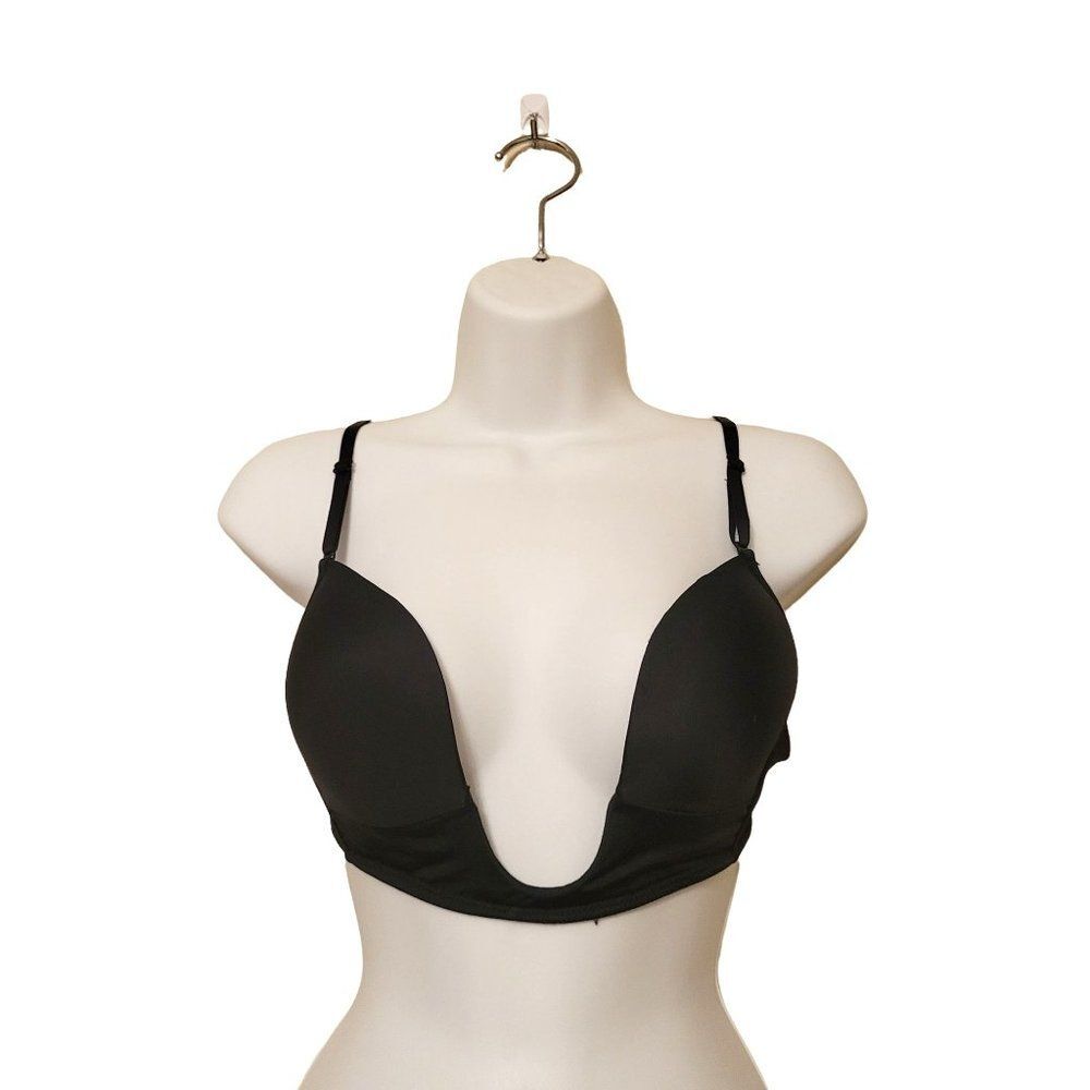 Womens Deep Plunge Underwire Black Bra 36D Removable Straps